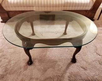 Oval Glass Top Coffee Table w/ Mahogany Base