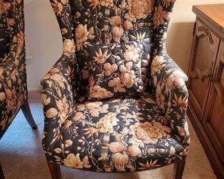Navy Blue Floral 3D Quilted Fabric Tuffed Edging Arm Chair