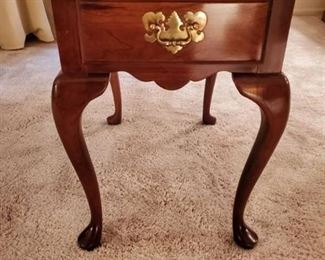 Wooden Handen Side Table with Draw and Brass Handles