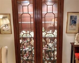 Double Door Mahogany Lighted 6 Tier Glass Shelf Display Cabinet - 2 Keys - CONTENTS NOT INCLUDED 