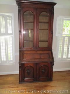 Antique Secretary with Glass Front Hutch