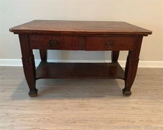 Antique Oversized Library Table with Drawers