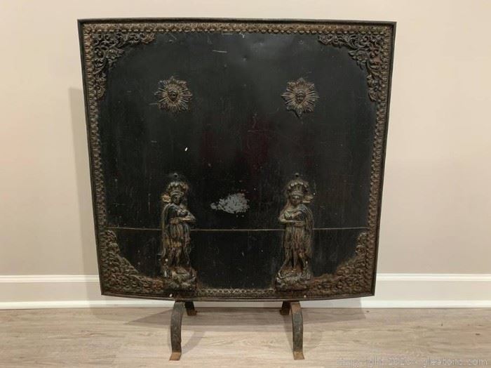 Antique Solid Metal Fireplace Screen