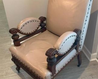 Vintage Rolling Leather Arm Chair