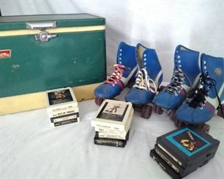 Vintage Roller Skates 8 Tracks and Coleman Cooler