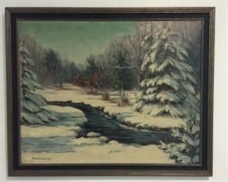 Oil painting of a winter scene.