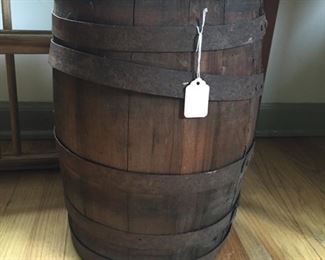 Rustic wooden barrel.