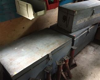 Old chest in gray paint.