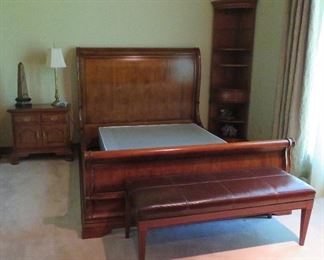 Thomasville Furniture - queen sleigh bed, nightstand, corner curio