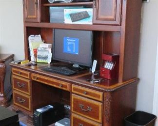 Desk with hutch, computer, boomboxes