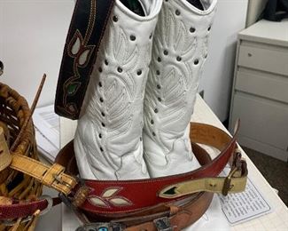 Ralph Lauren belt and leather belt with Turquoise and sterling ranger set.