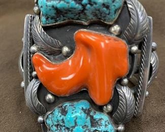 Turquoise and coral bracelet.