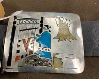 Story teller concho belt by Benjamin Becenti, a Dine (Navajo) man, son of Robert Becenti Sr., known for his incredible belts depicting Navajo life.