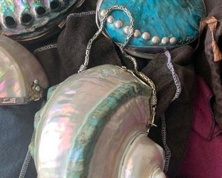 Staff’s pick top 10! Incredible real abalone and other shell handbags with silver accents and sterling silver chains.