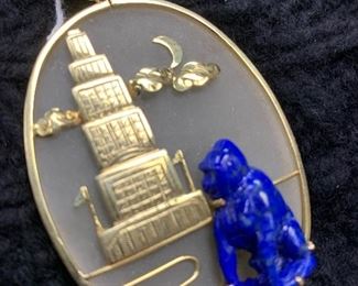 Kong Kong pendant! Overlay gold on stone with Lapiz stone King Kong.