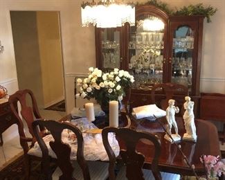 Dark wood Bassett dining set $600 for table , chairs, hutch, and buffet 