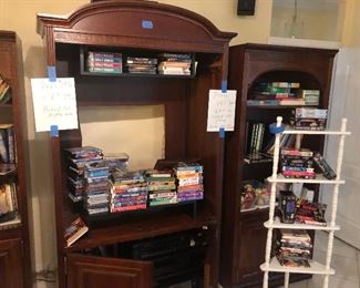 VHS $1.00 
Disney vhs $4.00
DVDs $2.00 each ( boxes sets more)
Cd’s $1.00 each ( boxes sets more)