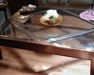 Beveled Glass and Wood Coffee Table