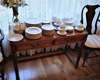 Elegent Writing Desk showing White with fine Gold Trim
