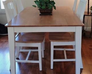Farmhouse Style White and Wood Grain Table and Chairs Set 58in x 36in
