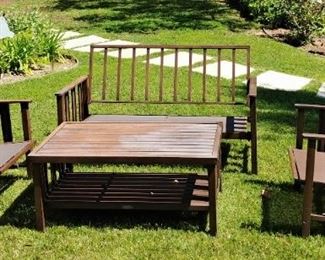 Heavy Duty Wood Grain Metal Patio Furniture 4 Piece Set