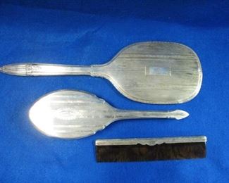 Sterling Silver Vanity Mirror, Brush & Comb