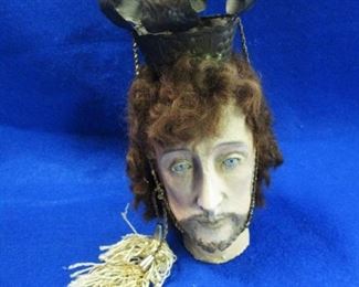 Carved wood Christ Head Santos w/ Crown