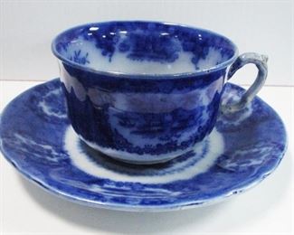 Flow Blue Oriental Cup & Saucer