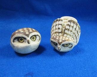 Mid Century Modern Pottery Owls Signed