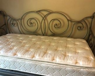 Unique brushed-nickel trundle bed with roll-out trundle $350
