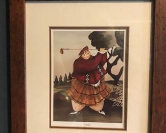 Set of 4 framed whimsical golf prints $50