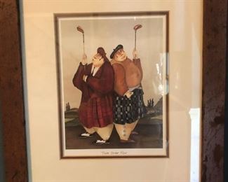 Set of 4 framed whimsical golf prints $50