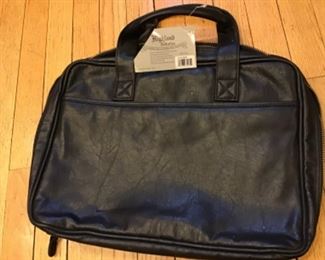 New black leather zippered briefcase with plaid interior HIGHLAND COLLECTION $20