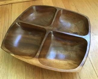 Mid century teak serving bowl for your post Covid party $22