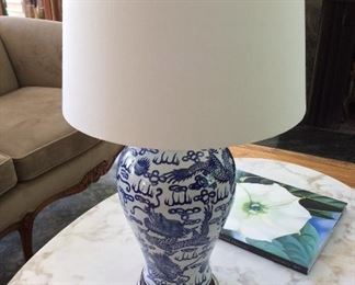 Chinese dragon blue and white pottery table lamp $55