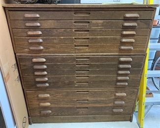 $650 - Wow! Fabulous VERY  rare three level vintage flat file cabinet , blueprint storage cabinet. Great for artwork or crafting - 46w x 48ht x 35d 