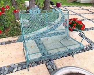 $85- Green metal garden bench 