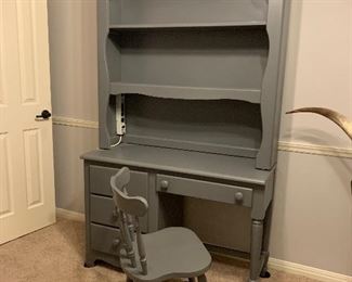$250 - Precious grey  wooden desk with bookshelf and chair 