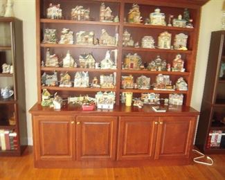 collection snow villages, nice display cabinet