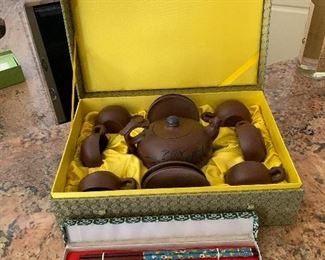 Tea set and chopsticks from China $45