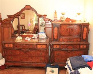 Antique Dresser with Mirror and Chest with Hidden Compartment 