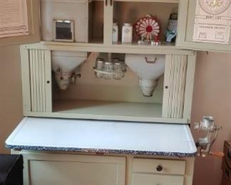 Antique Hoosier Kitchen Cabinet with many extras  . Many original extras  $1250                                