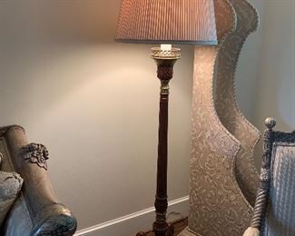 Wood/Brass floor lamp with marble base