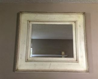 Nice Beveled Mirror in Ivory Colored Frame. 43-1/2in x 43-1/2in. Another quality bargin at $25.00. Go to www.gerilins.online to buy.
