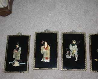 Set of 4 Asian Black Lacquer Wall Plaques - $200 - make offer