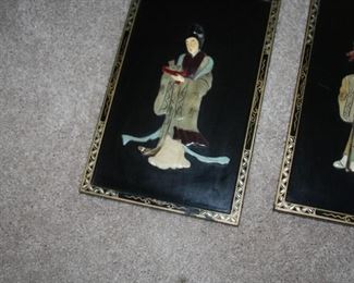 Set of 4 Asian Black Lacquer Wall Plaques - $200 - make offer