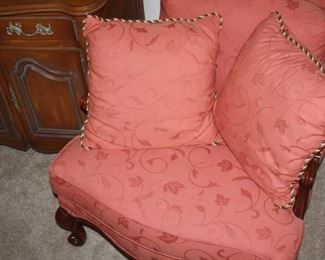 large Pink Upholstered Chair with pillows - $295 - make offer