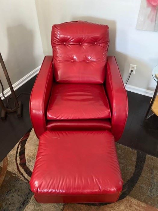 001 MCM Red Leather Chair  Ottoman Ninas Favorite