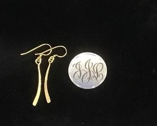 Sterling Monogrammed Brooch and Gold Earrings
