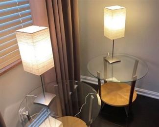 Two Glass Tables  Two Lamps